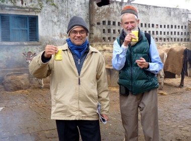 J. Shukla and Mike Wallace having fresh milk with tumeric (February 2010)