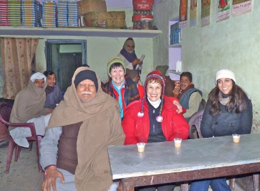 Mahendra Shukla, Susan Wallace, MaryLynne Evans, and Sonia Shukla with village residents (February 2010)