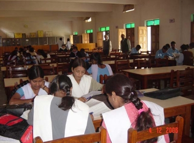 Students at work inside the library